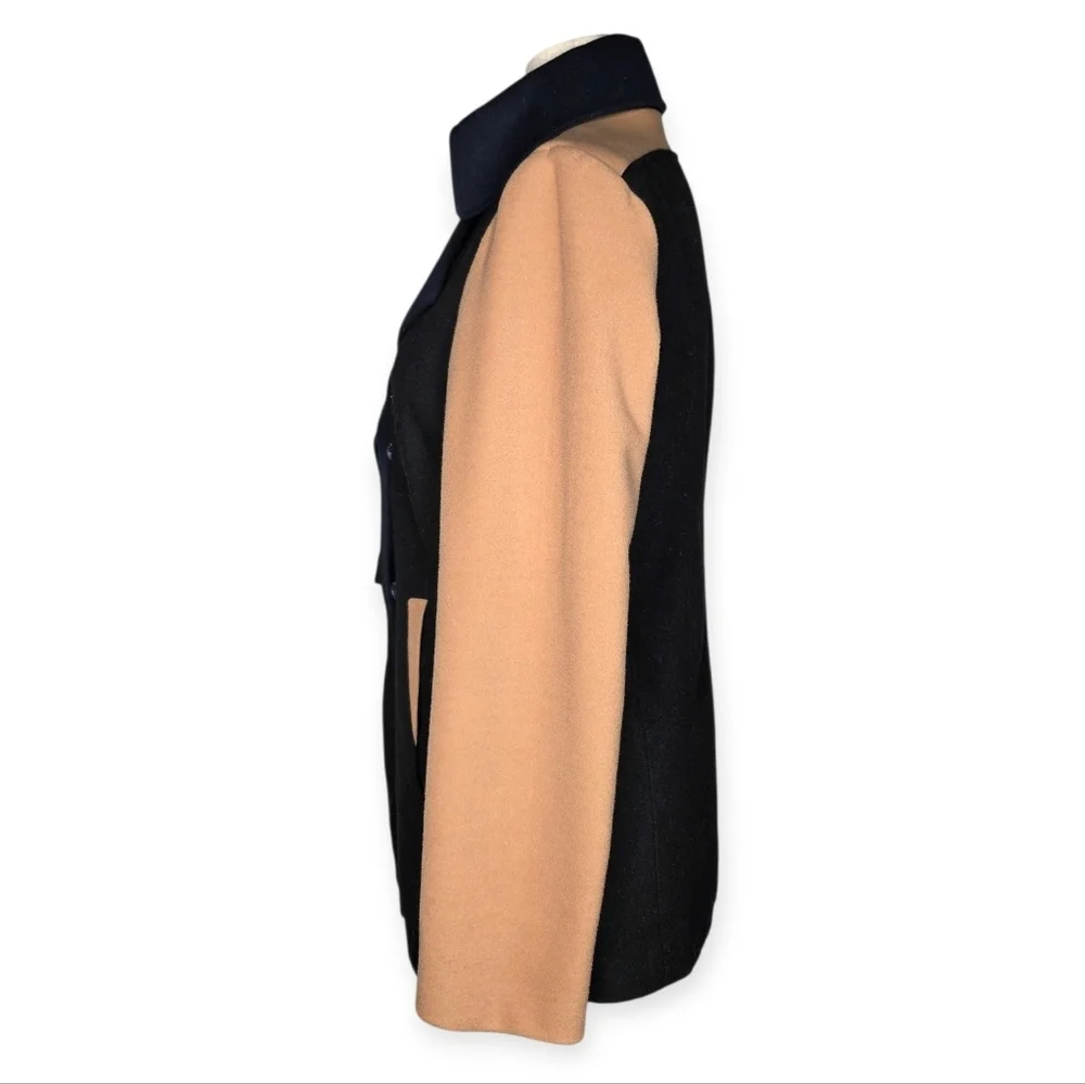 GB Gianni Bini Navy Camel Colorblock Wool Blend Coat Jacket Womens L